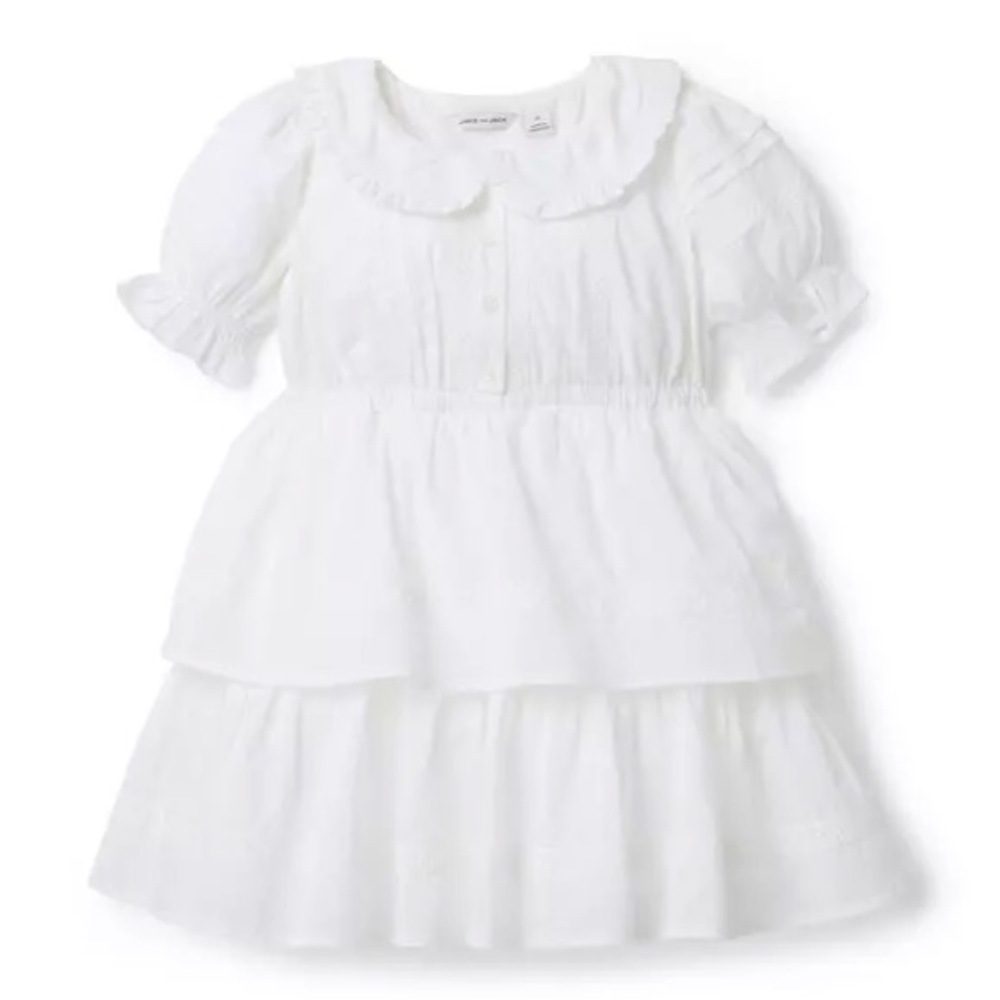 JANIE AND JACK White Tiered Puff-Sleeve Kids Dress - Special Occasion
